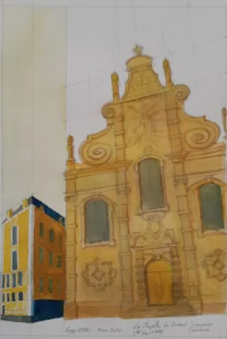 La Chapelle des Jésuites à Cambrai, aquarelle sur Canson