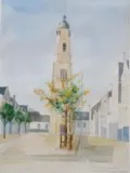  le Mail Saint Martin avec le Beffroi de Cambrai, aquarelle 2024